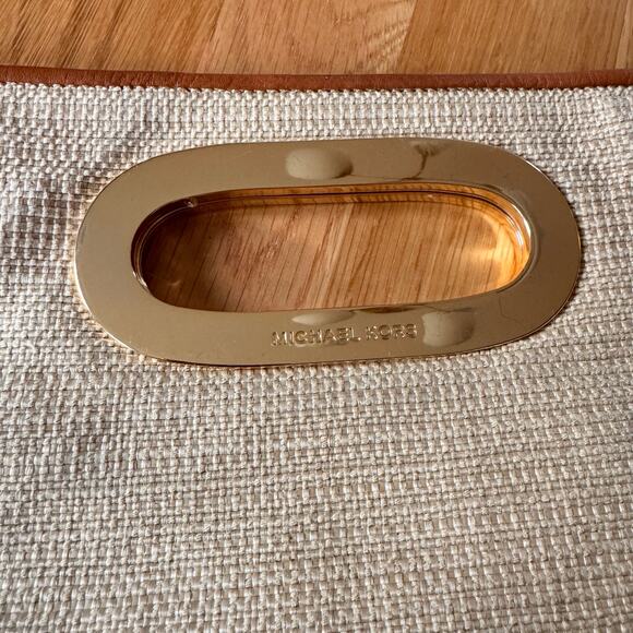 MICHAEL Michael Kors Raffia Top Handle Berkley Clutch Gold Tone Hardwear - Picture 2 of 9